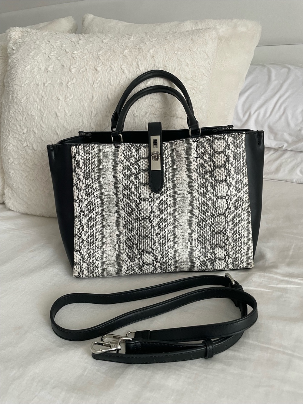 Urban Expressions Black White Snake Print Satchel Crossbody Bag
